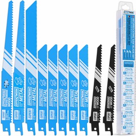 EffektWerk Reciprocating Saw Blade Set - 10 Pieces - High Performance HSC Steel Reciprocating Saw Blades for Wood, Metal and Plastic - 6/10/14/18 TPI (Teeth Per Inch)