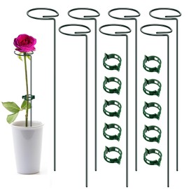TUXBAWAY 16 Inch Plant Support Stakes (Pack of 7), Garden Single Stem Amaryllis Flower Stake, Metal Plant Cage Support Rings Plants Support Sticks with 10 PCS Plant Clips