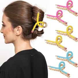 Giegxin 6 Pcs Pencil Hair Claw Clips for Women Cute Teacher Accessories for Back to School Metal Barrettes for Thick or Thin Hair Teacher Appreciation Gift Party Costume and Christmas Present