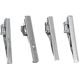 Tie Clips, 4Pcs Fashion Necktie Clip Tie Bar Clips Tie Pins Set Silver Tone