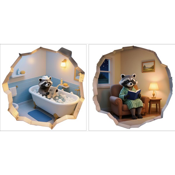 Cute 3D Raccoon Hole Home Life Wall Decals, Large Funny