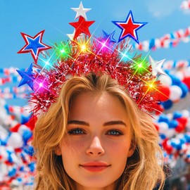 Asooll Light up Independence Day Headband 4th of July Hairband Red White Blue Star Hair Accessories for women