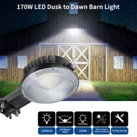Olafus 170W LED Barn Light, Dusk to Dawn Outdoor Lighting with Photocell, 22000LM Brightness Area Street Outdoor Lights Fixture, IP65 Waterproof 6500K Daylight Exterior Security Flood Lights