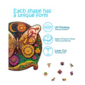 Crafthub Animal Puzzles | 木製 ジグソーパズル | A3 Baroque Butterfly サイズ | 大人＆子供 | 可愛いパズルのピース 男の子や女の子プレゼント | 177 ピース | 27.6cm x 27.7cm (10.8" x 10.9")