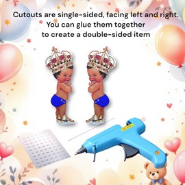 Blue African American Baby Boy Cutouts – Gold Red Crown Diaper Decorations for Baby Shower or 1st Birthday Party, One-Sided Print, Royal Prince Theme Table Décor (16 inches - 4 pcs)