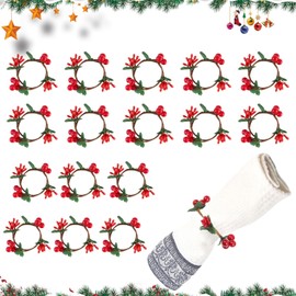 GZGXKJ Christmas Napkin Rings Set of 16 Christmas Napkin Rings Set Red Berries Napkin Holder Suitable for Christmas Party, Thanksgiving, New Year Table Decoration