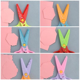 LZBRDY 6 Pairs Cute Craft Scissors Paper Edge Scissors Set, Safe Scissors Colourful Craft Art Scissors Toddler Scissors for DIY Photos Album Scrapbooking with Storage Box