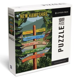 Lantern Press 1000 Piece Jigsaw Puzzle, New Hampshire, Signpost, Forest and Camp