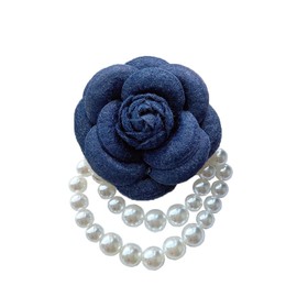 Wool Camellia Flower Pearl Tassel Brooches Pins Delicate Flowers Brooch Classic for Wedding Party Dance Banquet for Women Dainty Elegant Lapel Pins Dress Suit Accessories (Blue)