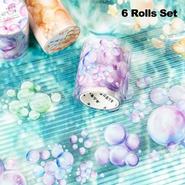 MiyouLuna 6 Rolls Bubbles PET Tape Set, Pre-Cut Colorful Stickers for Journaling, Scrapbooking, and DIY Crafts, with Decorative Clip