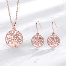 CELESTIA Tree of Life Earrings Rose Gold 925 Silver Earrings for Women Dangling Gifts for Mother Daughter Sister Birthday