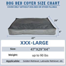 LYUND Dog Bed Covers Replacement Washable, Scratch Resistant Soft Faux Leather Dog Bed Cover with Zipper 47" L x 29" W x 4" H, Cover Only