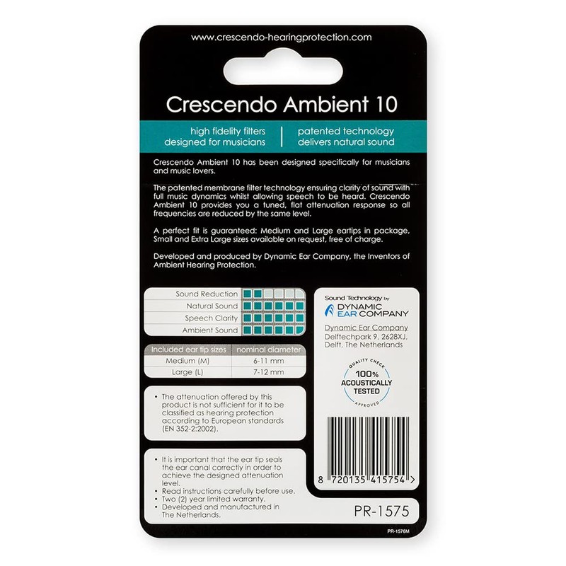 CRESCENDO PRO Ear Plugs for Indoor Use, Jazz and Recording