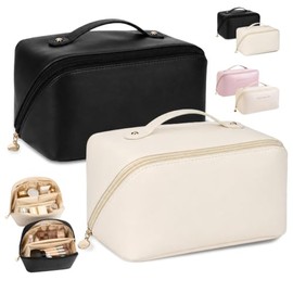 2 Piezas Bolsa de Cosméticos de Viaje, Makeup Bag de Gran Capacidad, Material de Cuero Impermeable, Multicompartimento, Bolsa de Maquillaje Multifunci