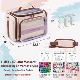 APOFFICE Marker Storage Organizer Case for 180–300 Markers – Large Marker Holder with Divider, Travel Carrying Case for Alcohol Markers, Pens, Colored Pencils, and Stationery – Portable Art Supply Bag