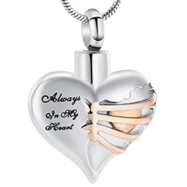 Heart Cremation Urn Necklace Pendant for Human Ashes - A Piece of My Heart Lives in Heaven Memorial Keepsakes Cremation Jewellery, Stainless Steel, No Gemstone