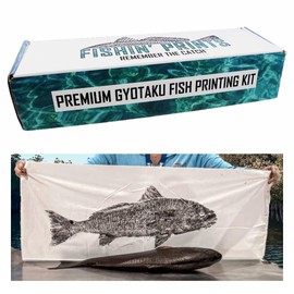 Fishin' Prints Standard Pack DIY Gyotaku Fish Printing Kit - Large Cloth Sheets 36"x18" - Natural Food Grade Cuttlefish Ink - Gift for Fishermen - Gyotaku Fish Printing Supplies