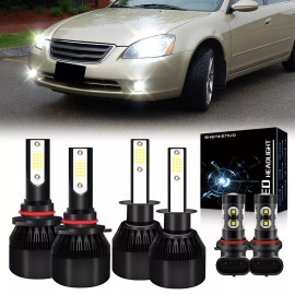 SHENKENUO For 2002-2004 Nissan Altima 6x High&Low Beam LED Headlight Fog Light Bulbs Kit