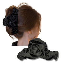 Lucigrey Hair Clip, Large, Hair Accessories, Satin Ruffles, Hair Claw Closure, Satin, Secure, Frilled Hair, Neat, Spring, Summer, Women's, Black