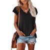 KINLONSAIR Women's Crochet Lace Basic V-Neck T-Shirts Short Sleeve Loose