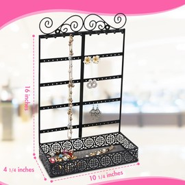 Novel Box 5-Tier Black Metal Jewelry Organizer Tower Tree Rack 4.25x10.25x16 In - Vintage Style Display Stands for Ring Earring Necklace Bracelet Chain - Jewelry Stands for Trade Show & Personal Use