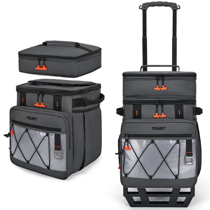 TOURIT 75 Can Rolling Cooler Detachable Double Deck Beach Cooler
