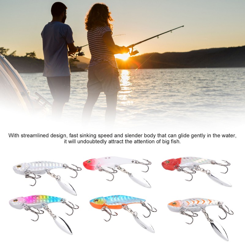 6pcs 5cm Metal Artificial Vib Fishing Lure Streamlined Design 3D