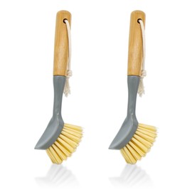 RYOHIN Lab Kitchen Brush, Bamboo Handle with Handle, Stylish, Convenient Storage, Scraper, Set of 2 (Gray)