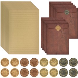 Vintage Letter Writing Sets, 32 Sheets Letter Paper A5 Lined, 10 Pcs Envelopes and One Sheet Sticker, Stationery Paper for Wedding Birthday Party Invitations Easter Christmas