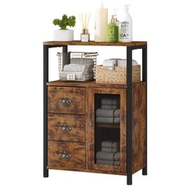 Homeiju Bathroom Floor Storage Cabinet Organizer with 3 Removable Drawers and 1 Door, Industrial Floor Storage Cabinet for Kitchen, Living Room, Bathroom, Home Office