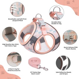 PawSailor Extra Small Dog Harness with Lead, Step-In Air Mesh Floral Print, No Pull, Vest, Adjustable, Reflective, Soft Padded, Escape Proof, Pet Harness, Coral, XXXS