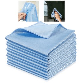 Beaface Microfibre Cleaning Cloths 10 Pack, Glass Cleaning Cloths Lint Free Scratch Free for Glass Windows Screens Mirrors, 30 x 30cm Blue (Blue)