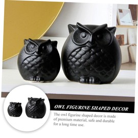 Ciieeo 2Pcs Black Ceramic Owl Figurines Creative Owl Shaped Statues for Home Office Decor Unique Ceramic Craft Decor Delicate Adornments for Car Desktop