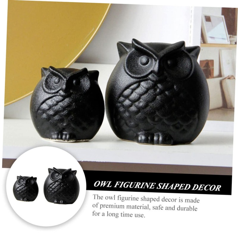 Ciieeo 2Pcs Black Ceramic Owl Figurines Creative Owl Shaped Statues
