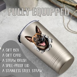 Onebttl Belgian Malinois Gifts, Funny 3D Dog 20oz Insulated Tumbler, Perfect for Christmas, Birthday, Thanksgiving, Straw and Lid Included
