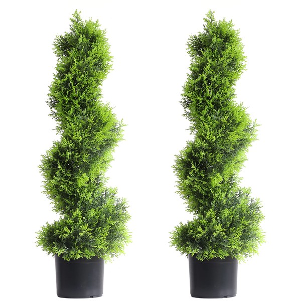 3Ft/35inch Spiral Topiary Artificial Cypress Tree,2 Packs Topiary Trees Artificial