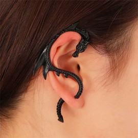 Allereya Vintage Dragon Ear Cuff Wrap Earrings Dragon Ear Climber Earrings Black Dragon Wrap Around Earrings Ancient Dragon Cartilage Ear Clip Earrings Jewelry for Women and Girls (Black)