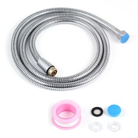 Shower Hose, GWCLEO 1.5m Stainless Steel Shower Tube with Double Interlock Solid Brass Connectors, Anti-Kink Leak Proof and Anti-Burst Flexible Bathroom Hose Chrome Plated