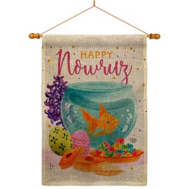 Ornament Collection Iranian Nowruz Burlap House Flag Dowel Set Religious Persian New Year Christian Religion Day Decoration Banner Small Garden Yard Gift Double-Sided, Made in USA
