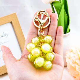 Grape Keychain Bag Charm Purse Charms Car Key Ring Backpack Accessory Kawaii Vegan Leather Fruit Purse Pendant Large Tote Handbag Charm for Teen Girls Birthday Present for Friends Bestie Colleague
