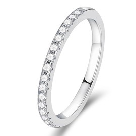 LIAN Moissanite Rings Wedding Band Half Eternity Wedding Rings for Women D Color VVS1 Lab Created Diamond S925 Sterling Silver Rings Promise Wedding Bands(1.5mm-5)