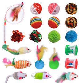 Shizhoo 20 PCS Cat Toys Variety Pack, Indoor Play Assortments Set for Kittens Including Colorful Balls and Bells, Mouse, Crinkle Balls, Cat Teaser for Interactive Play