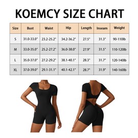 KOEMCY Women's Jumpsuit Short Tight Sports Romper Short Sleeves Bodysuit Jumpsuit Stretch Bodycon Sports Suit One-Piece Full Body Suit Tracksuit for Running Yoga Cycling, black