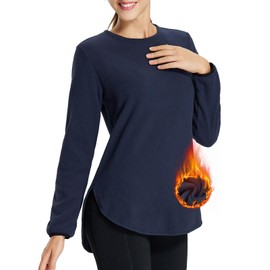 BALEAF Thermal Shirts for Women Polar Fleece Tops Long Sleeve Tunic Warm Running Workout Winter Cold Weather Hiking Navy Blue M