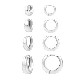 Poxtex Small Gold Huggie Hoop Earrings Set for Women Men - Hypoallergenic 14K Gold Plated Stack Cartilage Earring, Earrings Sets for Multiple Piercing Lightweight Mini Thin Cute Dainty Trendy Clip On Jewelry (Chunky silver-6/8/10/12mm)