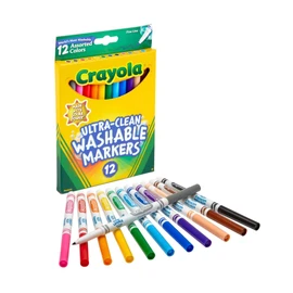 Crayola Ultra Clean Fine Line Markers (12ct), Washable Markers for Kids, Arts & Crafts, Coloring Book Markers, Toddler Gifts