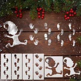 BOOMTOP 6pcs Gnome Stencils Christmas Gnome Door Accessories Drawing Stencils Footprints Hand Prints Plastic Painting Stencils for Painting Christmas Stencils for Wall Floors Window Card Crafts