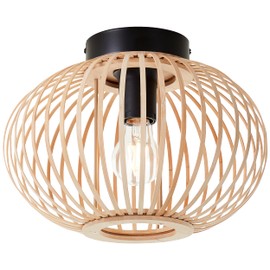 Lightbox Nature Ceiling Light – 23 cm, Diameter 30 cm – Round Ceiling Light with Bamboo / Grid Shade – E27, Max. 60 W – Metal / Bamboo – Light Brown/Black