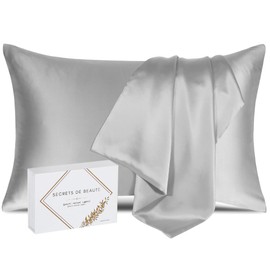 Silk Pillowcase 22 Momme for Hair and Skin Mulberry Anti-Wrinkle Anti-Ageing High Quality No Chemicals Gift Idea (Grey, 65 x 65 cm)