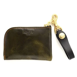 Agility affa "Argen" Leather Wallet, Coin Case, Card Case, Made in Japan, L-Shaped Zipper, Khaki